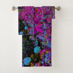 Conjunto De Toalhas Psicodélica Rosa Quente e Jardim Negro