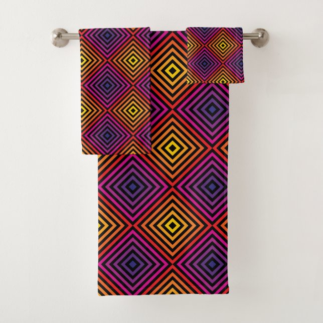 Conjunto De Toalhas Psicodélico Rainbow Chevron Patterno (Insitu)