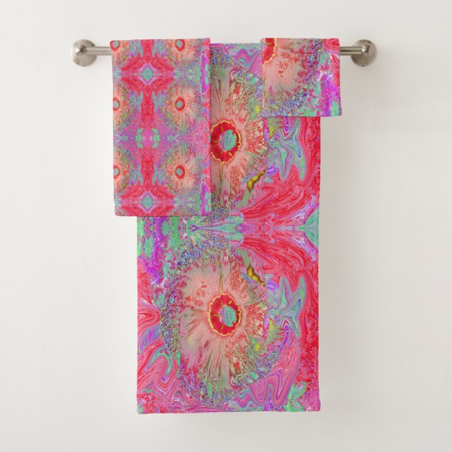 Conjunto De Toalhas Psicodélico Retro Coral Arco-Íris Hibiscus (Insitu)