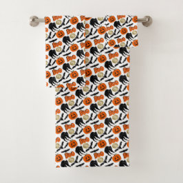 Conjunto De Toalhas Pumpkin De Gato E Desenho De Lua Do Halloween Boo 