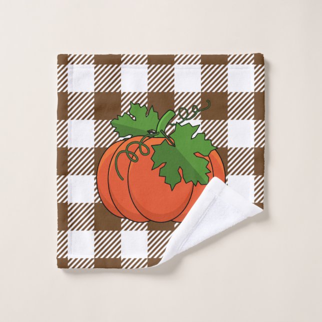 Conjunto De Toalhas Pumpkin Laranja no Padrão Marrom Branco Verificado (Pano de lavar)