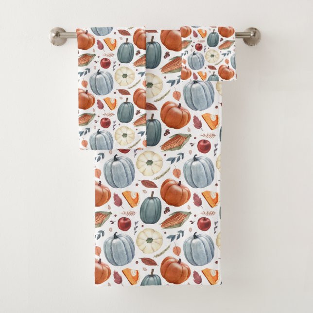 Conjunto De Toalhas Pumpkins de queda e padrão de folhas de outono (Insitu)