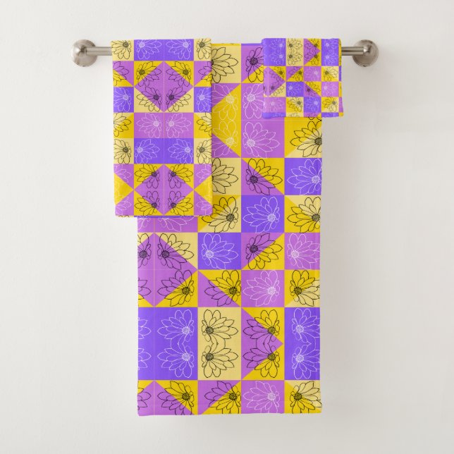 Conjunto De Toalhas Purple and gold summer floral seamless pattern (Insitu)