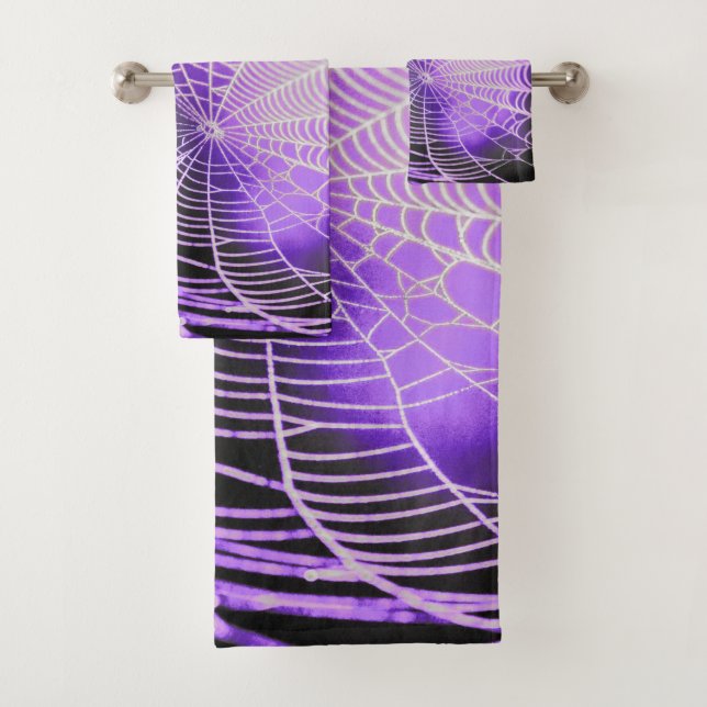 Conjunto De Toalhas Púrpura Black Creepy Spooky Spider Web (Insitu)