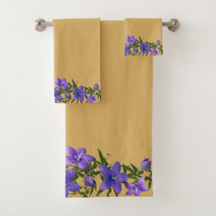 Conjunto De Toalhas Púrpura Clematis com folhagem em Pêssego