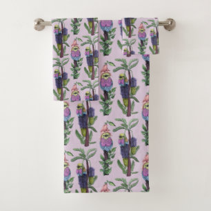 Conjunto De Toalhas Púrpura Lilac Roxo Púrpura Aquarela Pássaro Africa