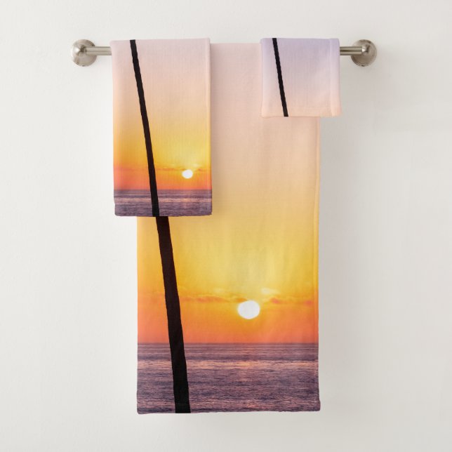 Conjunto De Toalhas Púrpura Orange California Palm Tree Beach Sunset (Insitu)