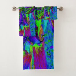 Conjunto De Toalhas Púrpura Psicodélica e Verde limão Flor