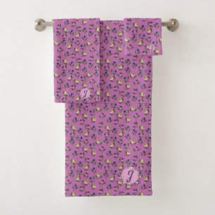 Conjunto De Toalhas Púrpura rosa bonito e Panteras amarelas