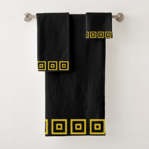 Conjunto De Toalhas Quadrados Abstratos Preto e Dourado em Preto
