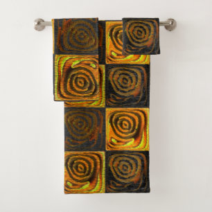 Conjunto De Toalhas quadrados amarelados e círculos em mosaico rústi