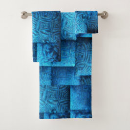 Conjunto De Toalhas Quadrados azuis com abstrato tribal design