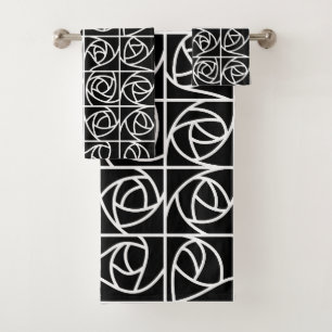 Conjunto De Toalhas Quadrados de Rosa de Arte Estilizados Pretos Flora
