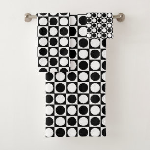 Conjunto De Toalhas Quadrados e bolinhas preto e branco