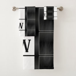 Conjunto De Toalhas Quadrados e linhas geométricos de Preto e Branco
