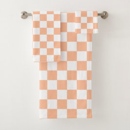 Conjunto De Toalhas Quadrados xadrez laranja bege branco geométrico