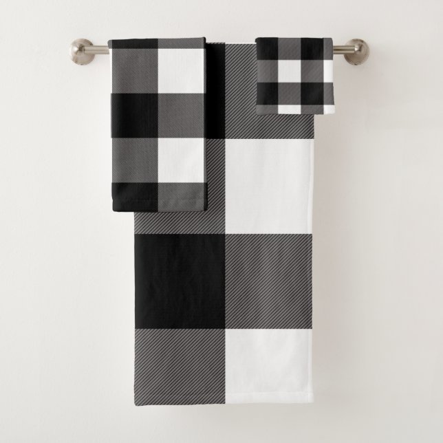 Conjunto De Toalhas Quadrados Xadrez Preto e Branco Plaid Búfalo (Insitu)