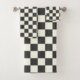 Conjunto De Toalhas Quadro de verificação branco apagado e preto