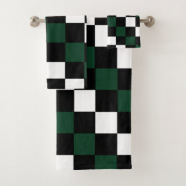 Conjunto De Toalhas Quadro de Verificação Verde Preto Branco