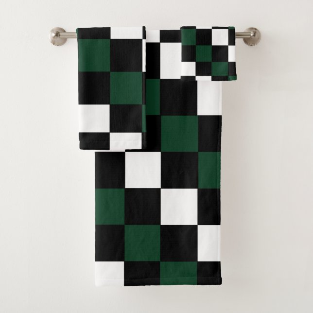 Conjunto De Toalhas Quadro de Verificação Verde Preto Branco (Insitu)