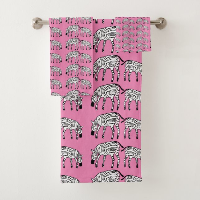 Conjunto De Toalhas Quênia, Arte Africana, Zebras e Padrões Rosa (Insitu)