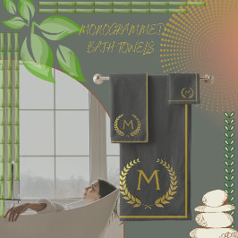 Conjunto De Toalhas Quic Dourado com carvão elegante moderno, monogram