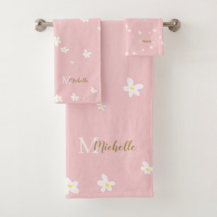 Conjunto De Toalhas Quic Pink Farmhouse Sweet Daisies Girly Monograma