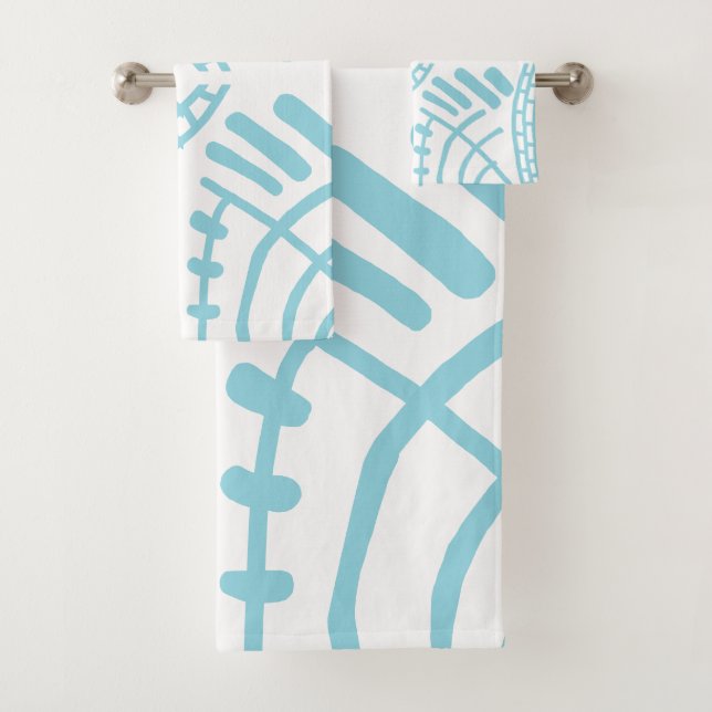 Conjunto De Toalhas rabisco azul e abstrato branco moderno (Insitu)