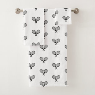 Conjunto De Toalhas Rackets de Tênis Elegante preto e branco minimalis