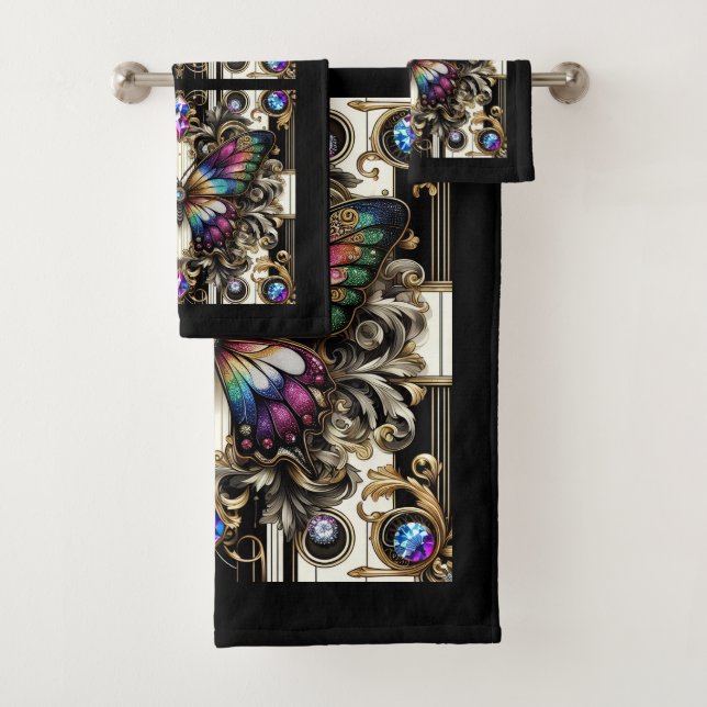 Conjunto De Toalhas Rainbow Butterfly Art Deco Art Nouveau (Insitu)