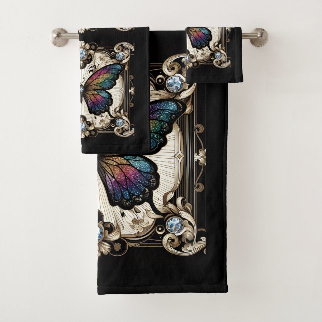 Conjunto De Toalhas Rainbow Butterfly Art Deco Art Nouveau (Insitu)