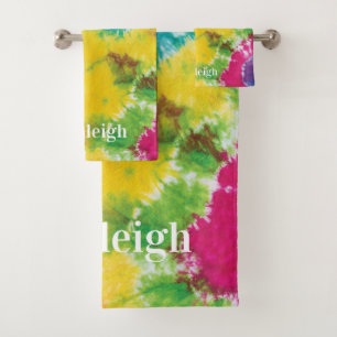 Conjunto De Toalhas Rainbow Tie Dye Nome personalizado