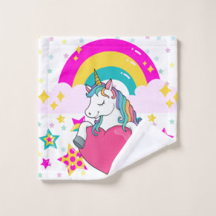 Conjunto De Toalhas Rainbow Unicorn com estrelas