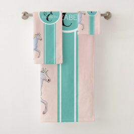 Conjunto De Toalhas Rainbow Unicorn, Estrelas Coloridas Monograma