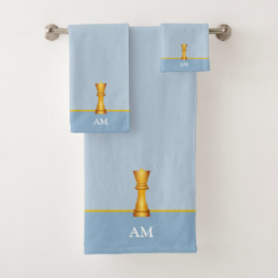 Conjunto De Toalhas Rainha Dourada & Monograma em Azul Maravilhoso Cla