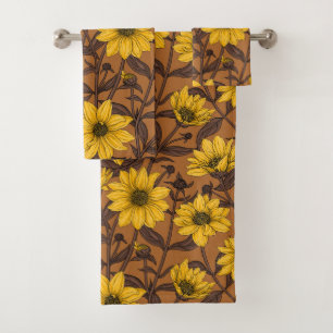 Conjunto De Toalhas Raízes solares, girassol selvagem, amarelo e casta