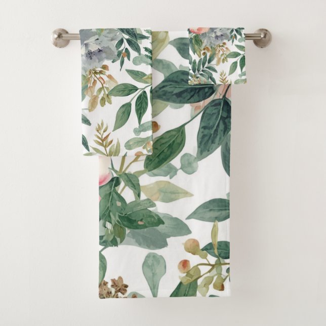 Conjunto De Toalhas Ramalhete Botânico Aquarela Folhas de Eucalipto (Insitu)