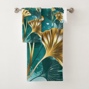 Conjunto De Toalhas Ramificação com Ouro deixa Ginko Biloba