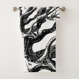 Conjunto De Toalhas Ramificações de Árvore Abstrato de Preto e Branco 
