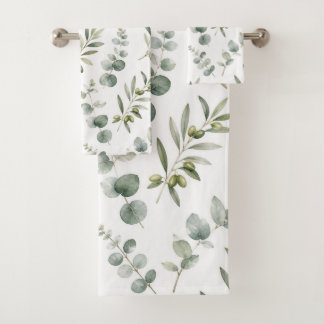 Conjunto De Toalhas Ramo de Oliveira Mediterrâneo Aquarela