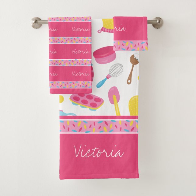 Conjunto De Toalhas Rapariga Baker - Cozinhar Rosa Padrão Chef Criança (Insitu)