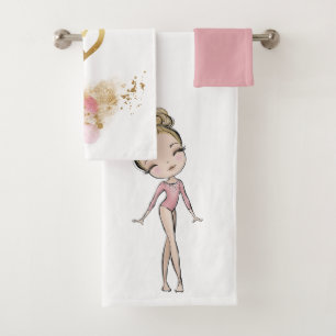 Conjunto De Toalhas Rapariga Ginástica Corações Rosa
