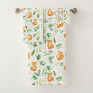 Conjunto De Toalhas Raposas Cólvoras e Folhas Verdes