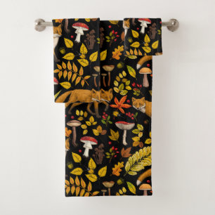 Conjunto De Toalhas Raposas de outono em preto