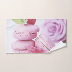 Conjunto De Toalhas Raspberry Macarons rosa Foto de pastelaria frances