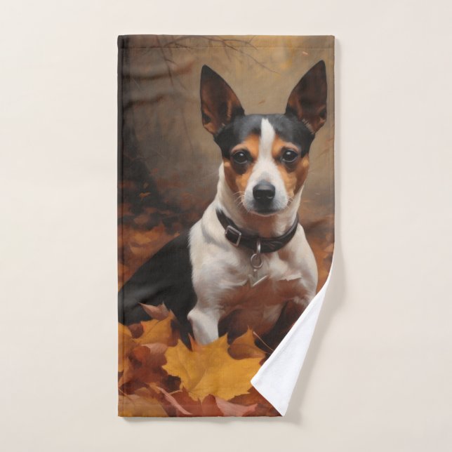 Conjunto De Toalhas Rat Terrier no outono deixa cair inspiração (Toalha de mão)