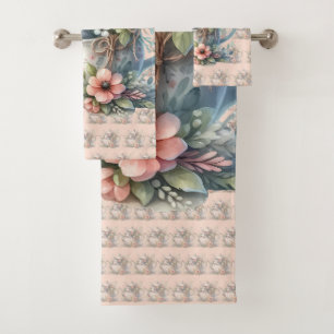 Conjunto De Toalhas Rato Bonito na Ilustração Floral do Bule de chá