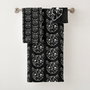 Conjunto De Toalhas Rato Tribal Negro e Branco