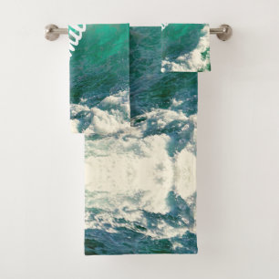 Conjunto De Toalhas Real Onda Nórdica Azul-Teal Mediterrânica