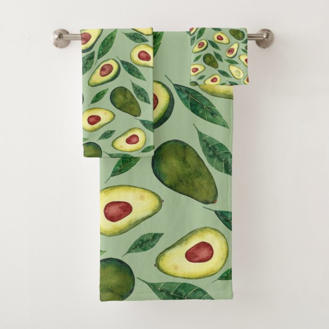 Conjunto De Toalhas Realístico Aquarela Avocado Fatias Verde  (Insitu)